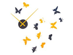 Fluturi 3D, ceas de perete fluturi 3d portocalii