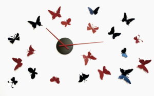 Fluturi 3D, ceas de perete fluturi bordo negru