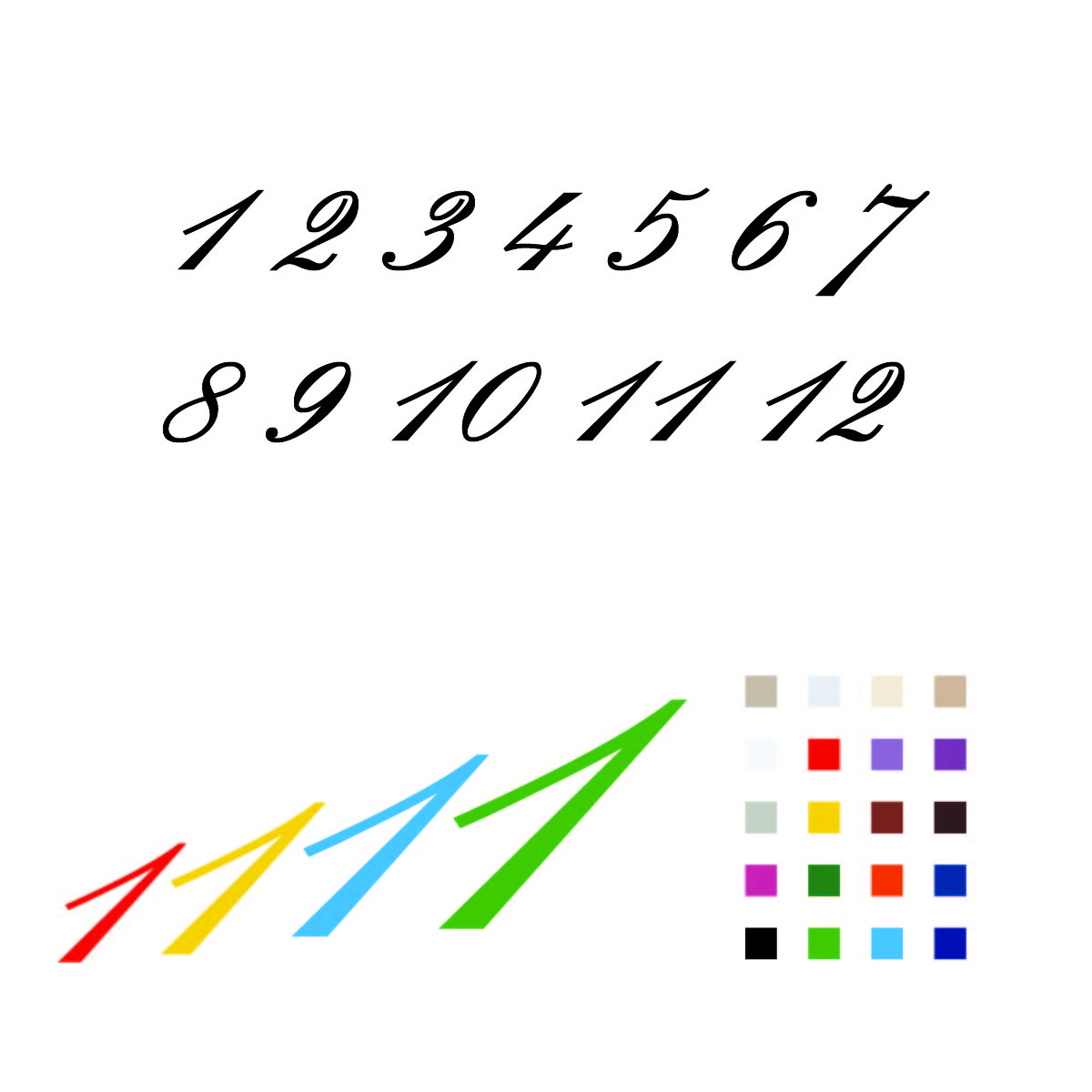 Cifre arabe pentru ceas, Font Palace - Set 1-12 - 3-4mm lemn/plexiglass Set complet cifre arabe 1-12 font Palace pentru ceas cu paletar culori - lemn plexiglass oglindă vopsit