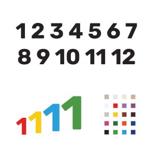 Set complet cifre arabe 1-12 font Rubik pentru ceas cu paletar culori - lemn plexiglass oglindă vopsit