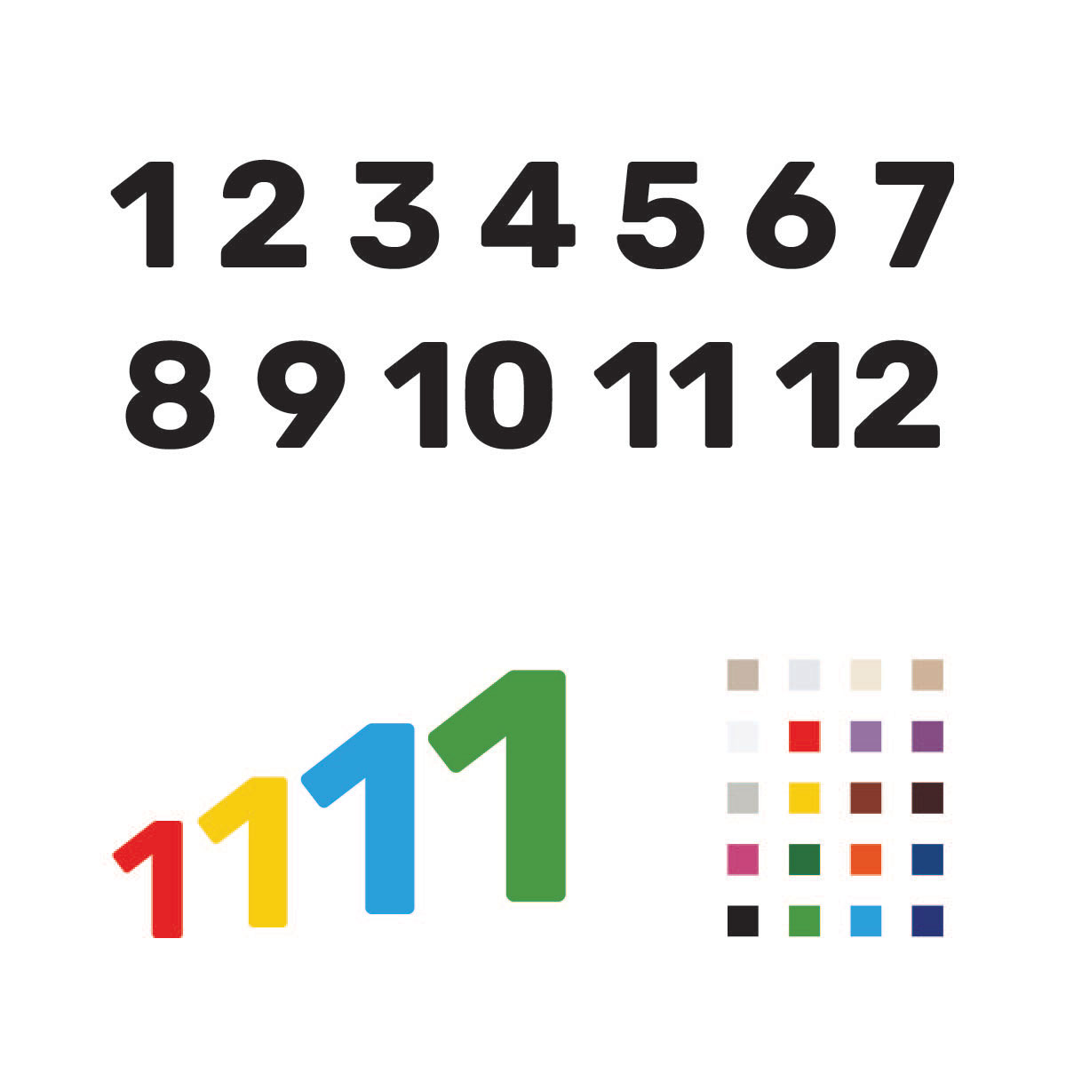 Cifre arabe pentru ceas, Font Rubik - Set 1-12 - 3-4mm lemn/plexiglass Set complet cifre arabe 1-12 font Rubik pentru ceas cu paletar culori - lemn plexiglass oglindă vopsit