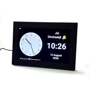 Ceas smart calendar cu afișaj digital și analog, vedere din unghi